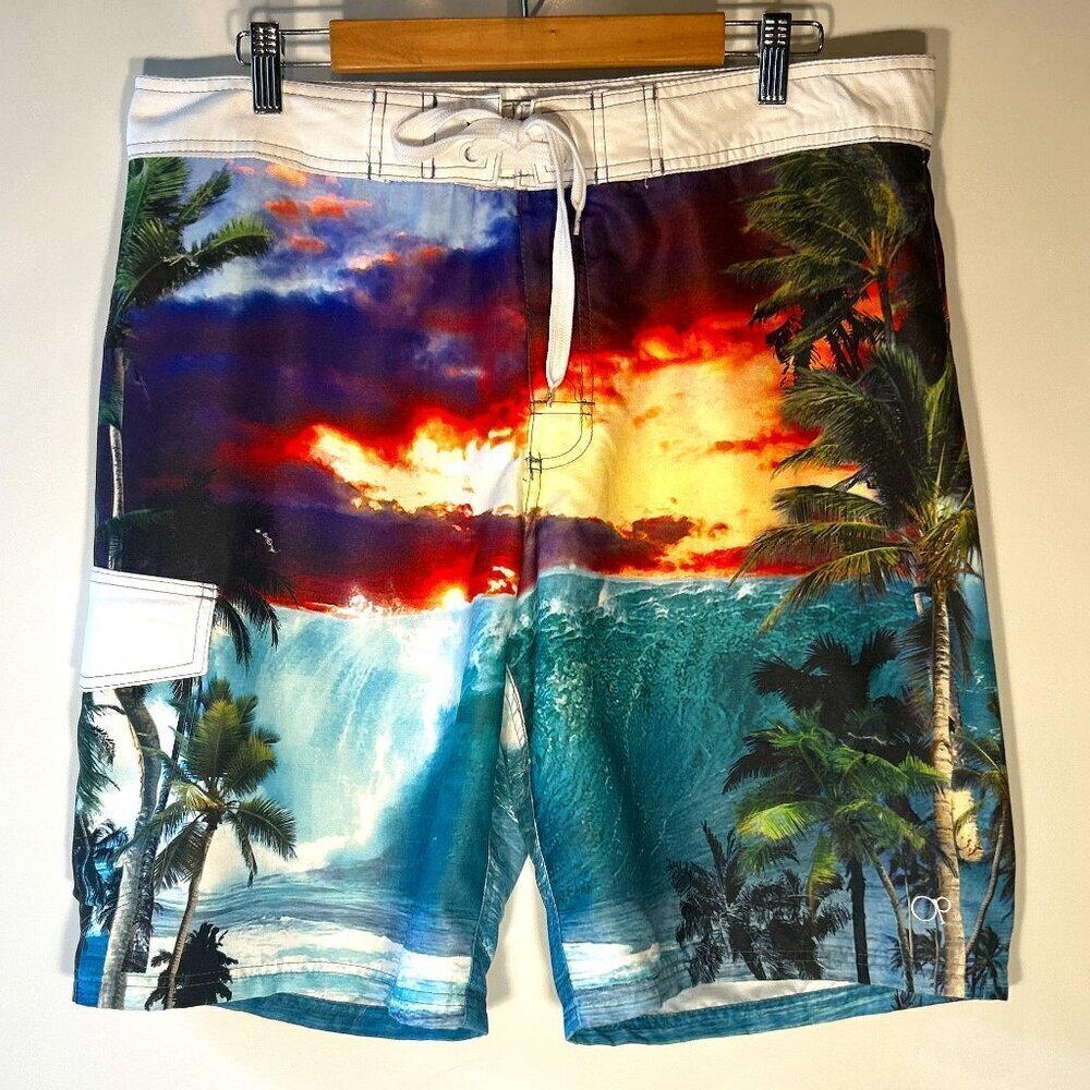OP Men's Vintage SZ36 Tropical Print Swimsuit Board Short Beach Pool Swim Resort